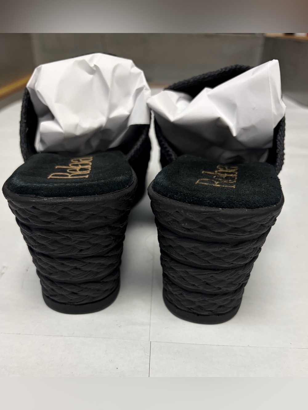 Reba Black Woven Platform Slide Mules - Picture 4 of 6